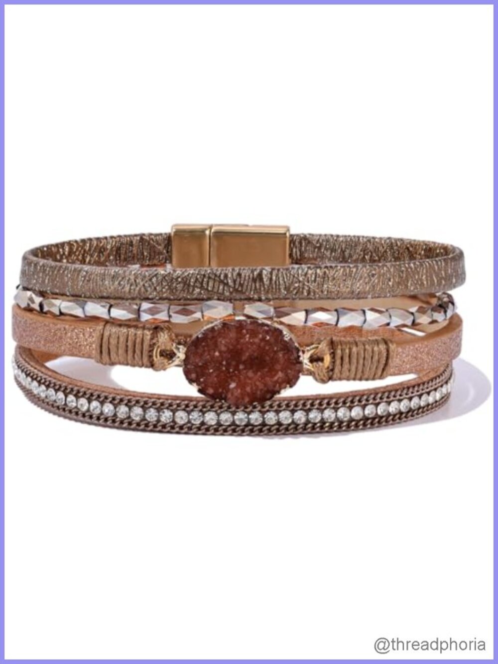 Boho Leather Wrap Bracelet Chunky Western Stackable Magnetic Cuff